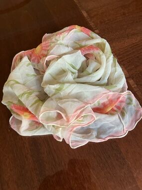 Sheer Floral Scarf in Pink & Green - Lightweight Women's Wrap 13“ x 36“